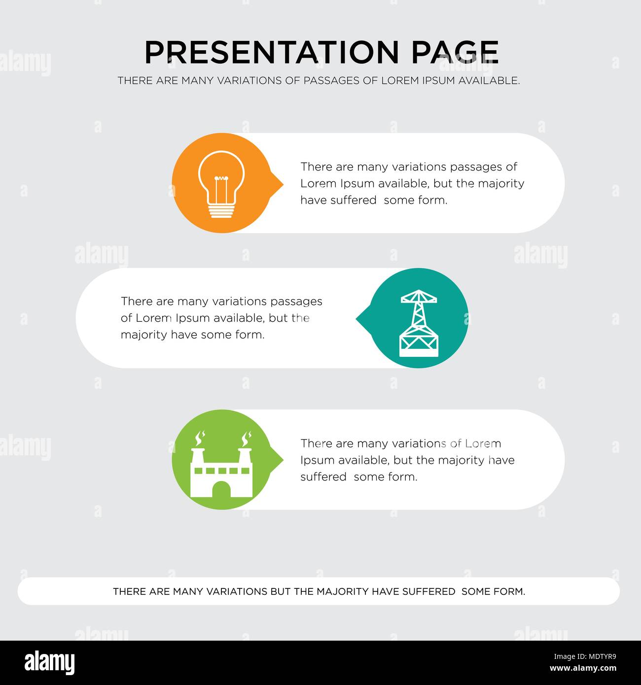 L'huile d'usine, derrick, modèle de conception de présentation de l'ampoule en orange, vert, jaune les couleurs avec des formes arrondies et horizontale Illustration de Vecteur