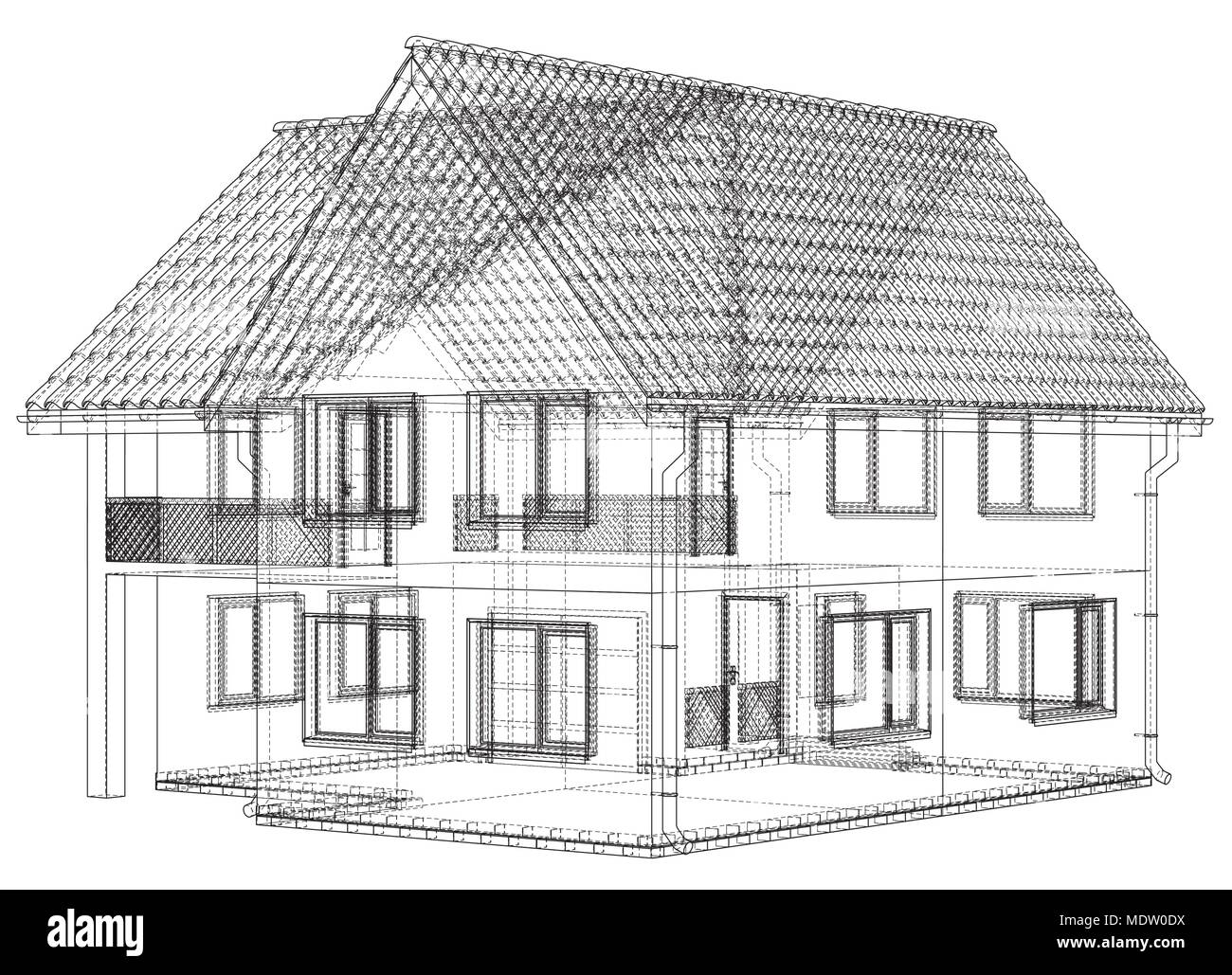 Plan d'encombrement de fil de maison en 3D - Vector illustration Illustration de Vecteur