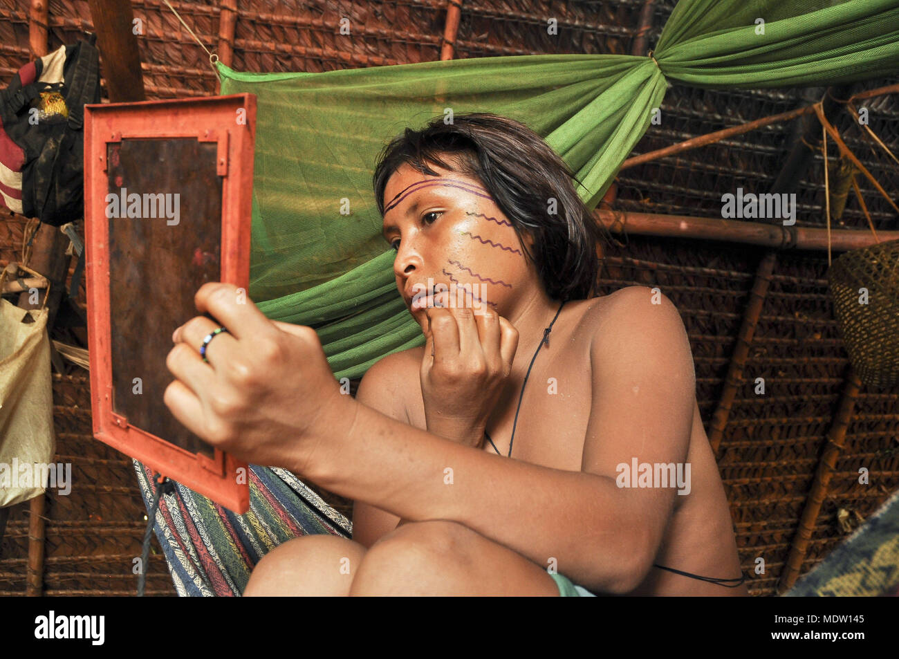 Village Yanomami de l'essence de l'Inde par la peinture - région de Marari Banque D'Images