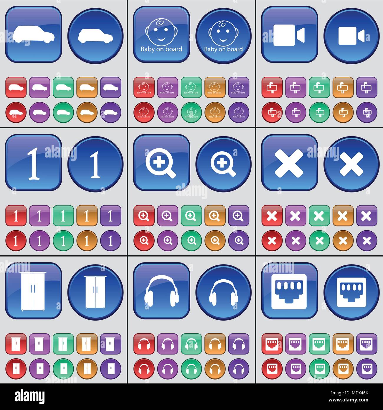 Voiture Bebe A Bord Camera Un Film Loupe Arreter Rangements Casque Prise Lan Un Grand Ensemble De Boutons Multicolores Vector Illustrat Image Vectorielle Stock Alamy