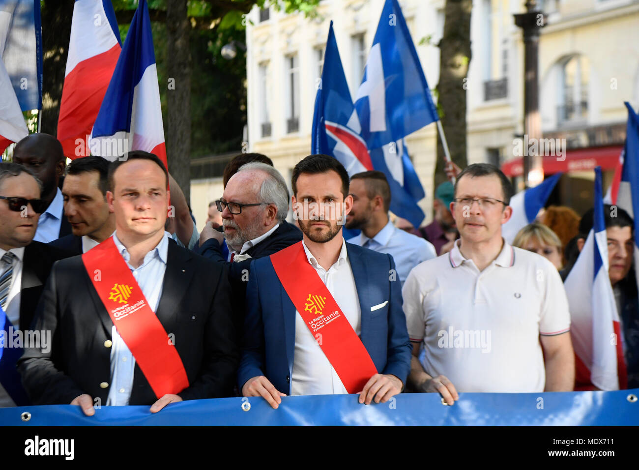 Paris, France, le 20 avril 2018. Le Front national d'organiser un rassemblement contre la politique d'immigration du Président Emmanuel Macron, en face de l'Assemblée nationale, avec un discours de Marine Le Pen Crédit : Avenir Photos/Alamy Live News Banque D'Images