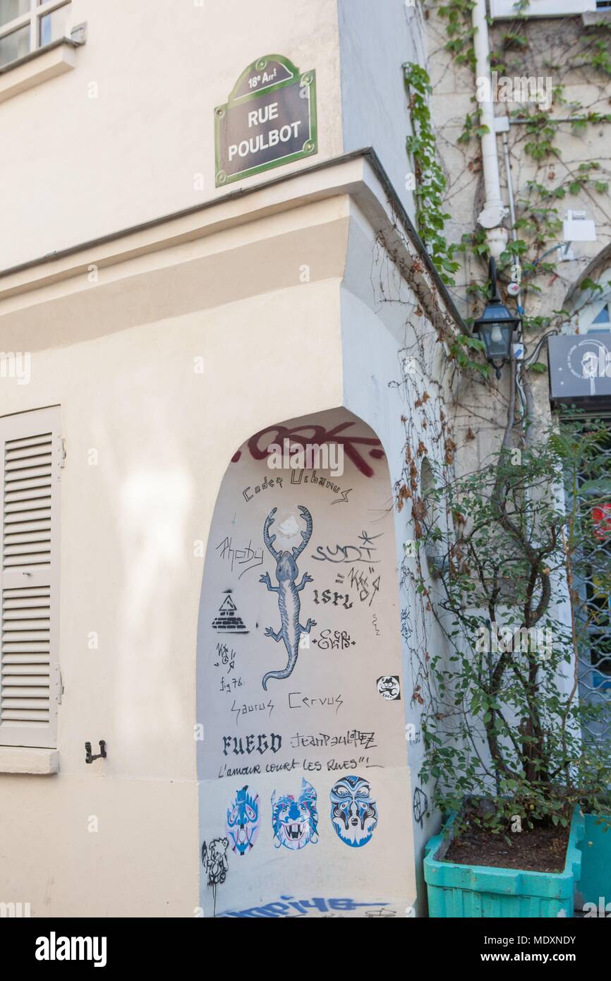 Paris, Montmartre, Rue Poulbot, Banque D'Images