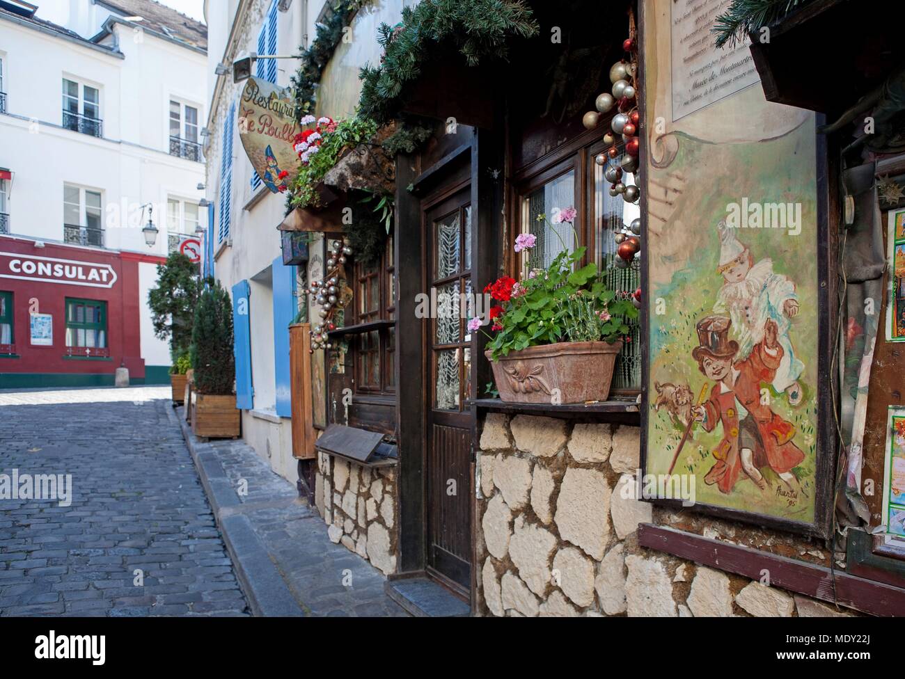Paris, Montmartre, rue Poulbot, restaurant le poulbot Banque D'Images