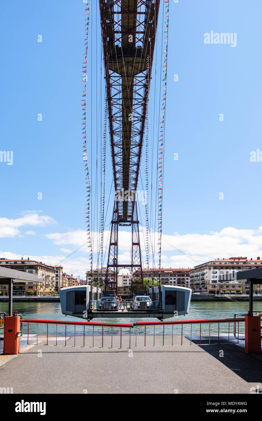 Pont Vizcaya, le premier transporteur de mécanique dans le monde, vue de côté ; Portugalete Portugalete, Vizcaya, Pays Basque, Espagne Banque D'Images