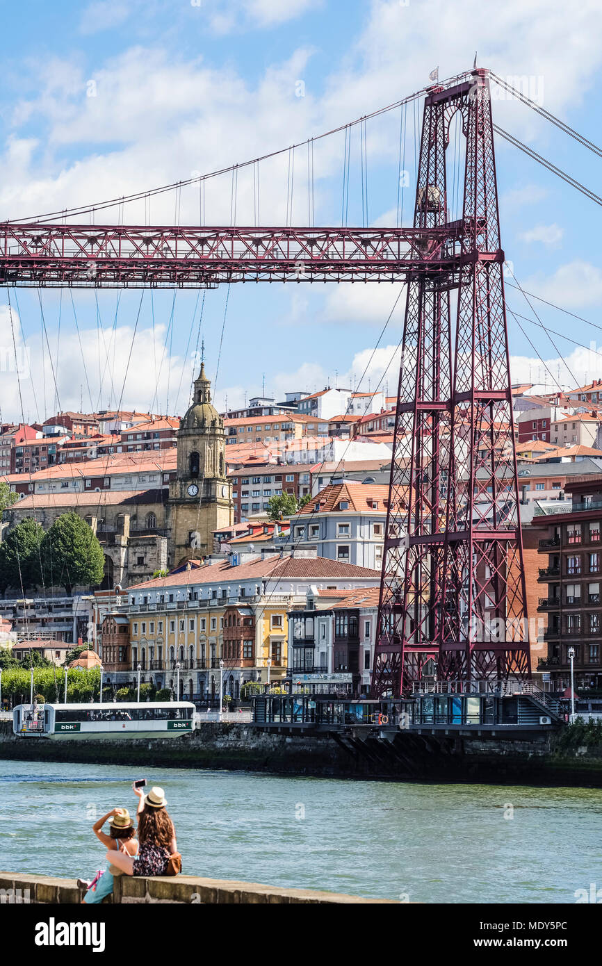 Pont Vizcaya, le premier transporteur de mécanique dans le monde, vue de côté ; Portugalete Portugalete, Vizcaya, Pays Basque, Espagne Banque D'Images