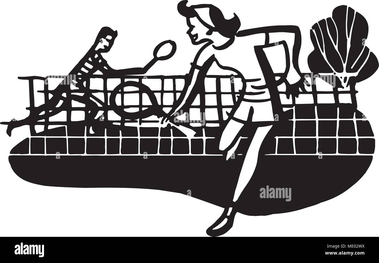 Couple Playing Tennis - Retro Clipart Illustration Illustration de Vecteur