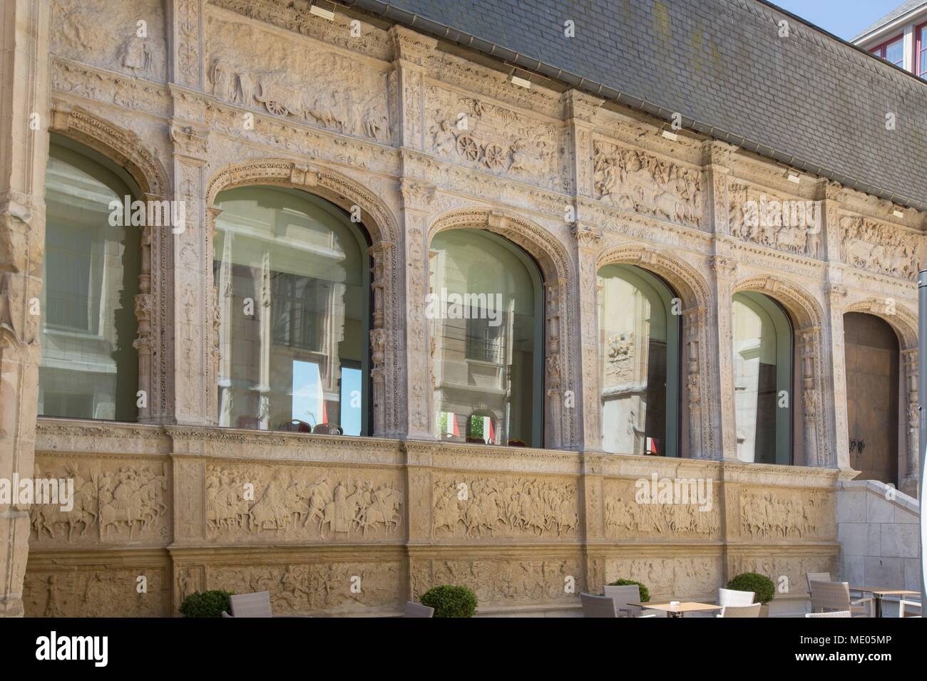 France, Rouen, Place de la Pucelle, l'Hôtel de Bourgtheroulde, l'architecture gothique, l'Hôtel particulier, la galerie d'Aumale, Banque D'Images