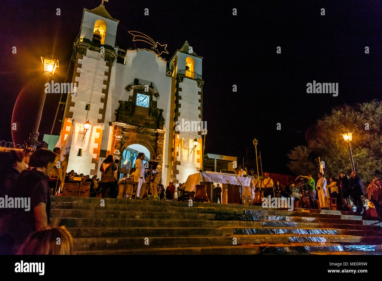 ALFOMBRAS ou religieux tapis temporaire est mis en place à l'Eglise de San Antonio à Noël - San Miguel de Allende, Mexique Banque D'Images