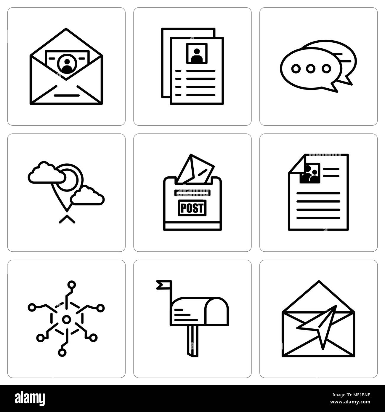 Ensemble de 9 icônes modifiable simple comme Mail, Mail, analytique, Post box, encadré, Chat, Flyer, ID et mail, peut être utilisé pour le mobile, l'interface utilisateur web Illustration de Vecteur