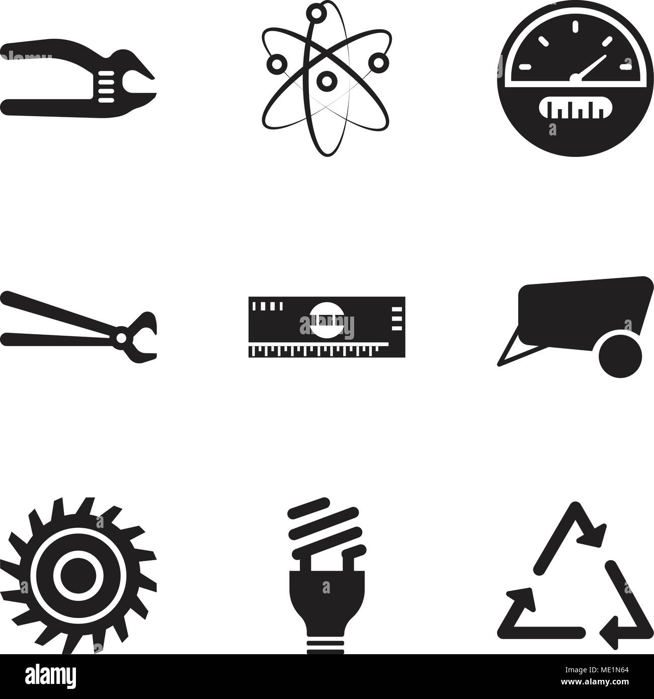 Ensemble de 9 icônes modifiable simple comme le triangle, lightbulb, lame de scie, Dray, échelle, tenailles, indicateur, chimiques, clé réglable, peut être utilisé fo Illustration de Vecteur