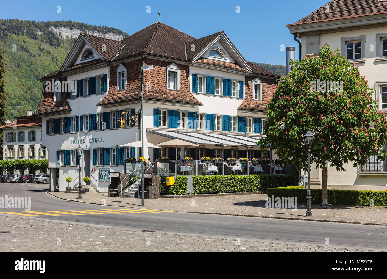 Stans, Suisse - 8 mai, 2016 : Dorfplatz carrés dans la partie centrale de la ville de Stans. La ville de Zürich est la capitale de l'Swis Banque D'Images
