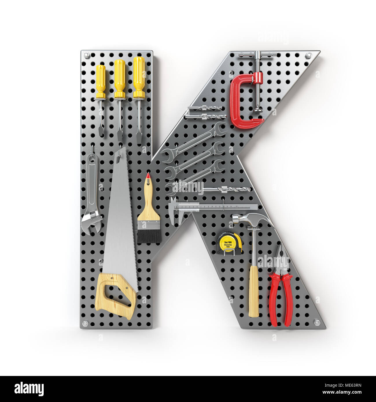 Lettre de l'Alphabet K. les outils sur les plaques en métal isolé sur  blanc. 3d illustration Photo Stock - Alamy