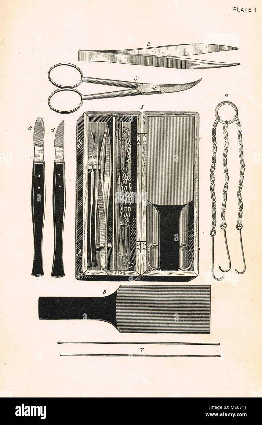 19e siècle Outils de dissection anatomique Banque D'Images