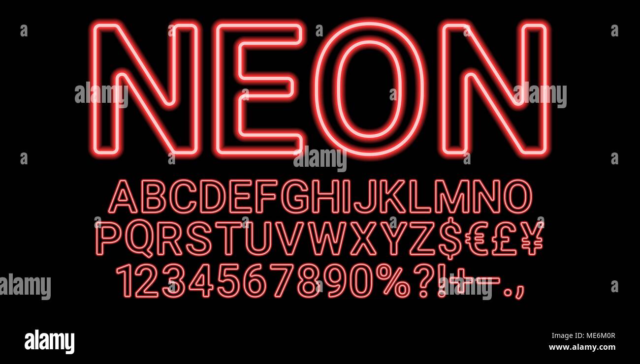 Police néon de couleur rouge. Vector collection of latin des lettres de néon, néon alphabet composé de lignes sur le fond sombre Illustration de Vecteur