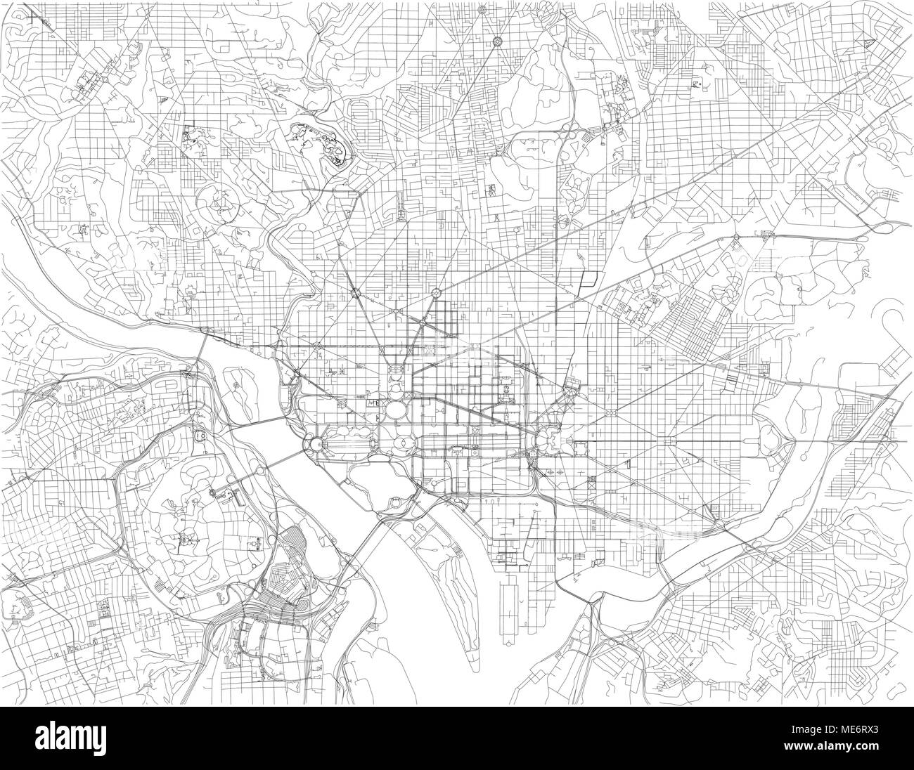 Carte De Washington D C Est La Capitale Des Etats Unis D Amerique Rues De La Capitale Vue Satellite District De Columbia Image Vectorielle Stock Alamy