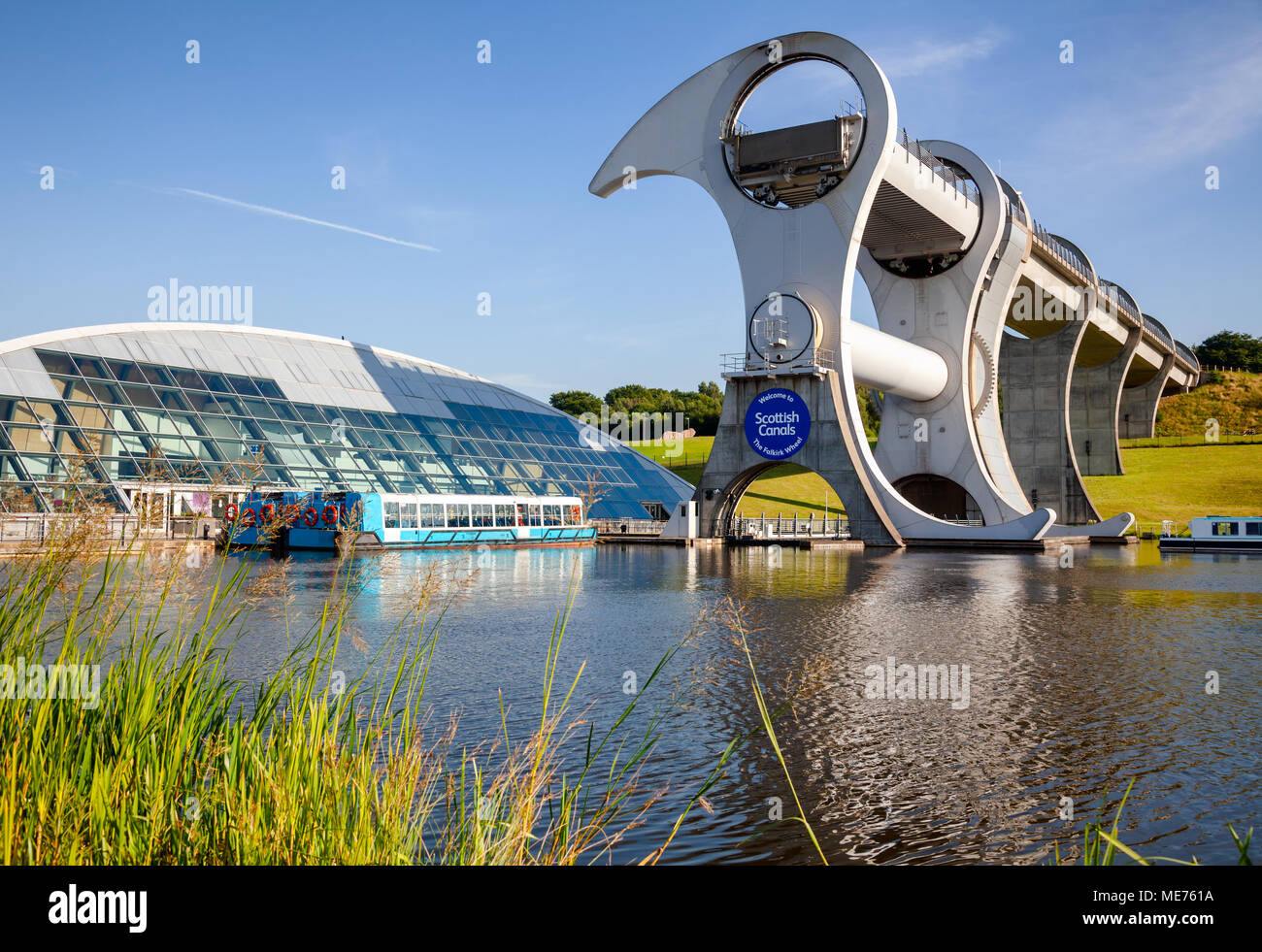 Roue de Falkirk, un ascenseur à bateaux rotatif connexion du Forth et Clyde Canal avec l'Union Canal près de Falkirk, Ecosse, Royaume-Uni Banque D'Images