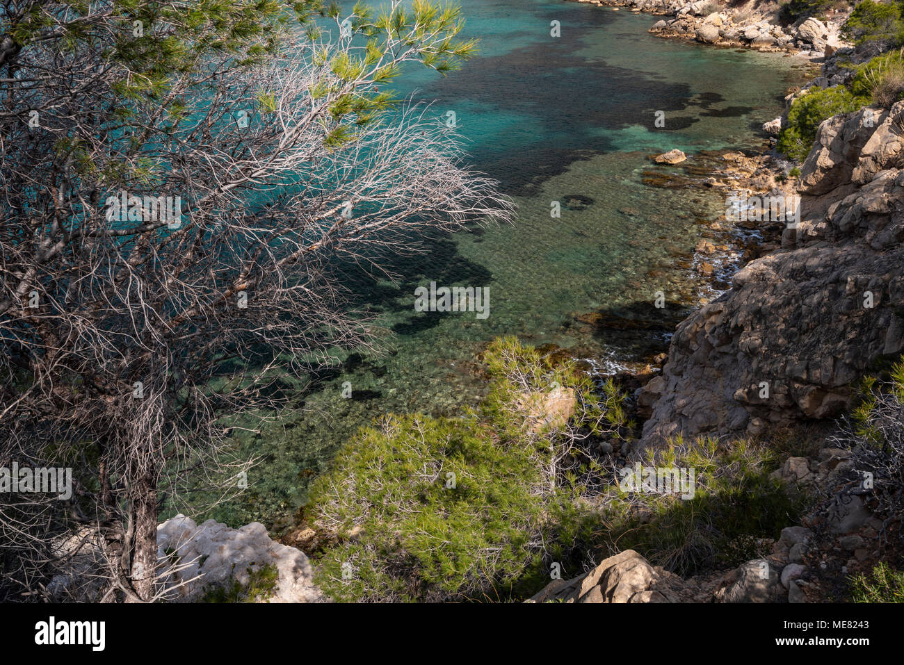 Entre Altea et Calpe le Mascarat avec ses eaux turquoise de côte, Altea, Costa Blanca, Alicante province, Espagne Banque D'Images