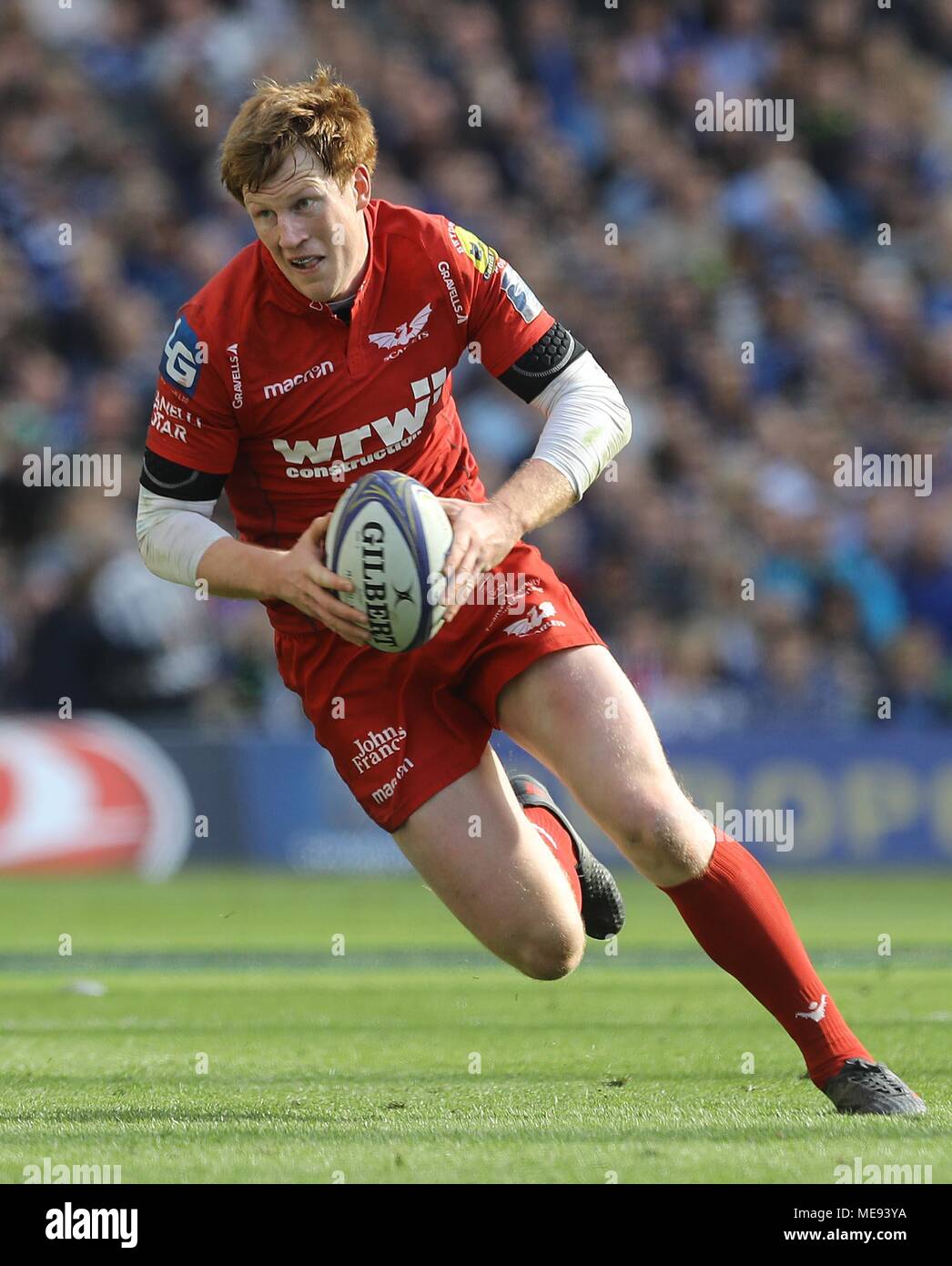 Rhys Patchell de Scarlets lors du match de demi-finale de la coupe des champions d'Europe au stade Aviva, Dublin.APPUYEZ SUR ASSOCIATION photo.Date de la photo: Samedi 21 avril 2018.Voir PA Story RugbyU Leinster.Le crédit photo devrait se lire comme suit : Lorraine O'Sullivan/PA Wire.RESTRICTIONS : utilisation éditoriale uniquement, aucune utilisation commerciale sans autorisation préalable. Banque D'Images