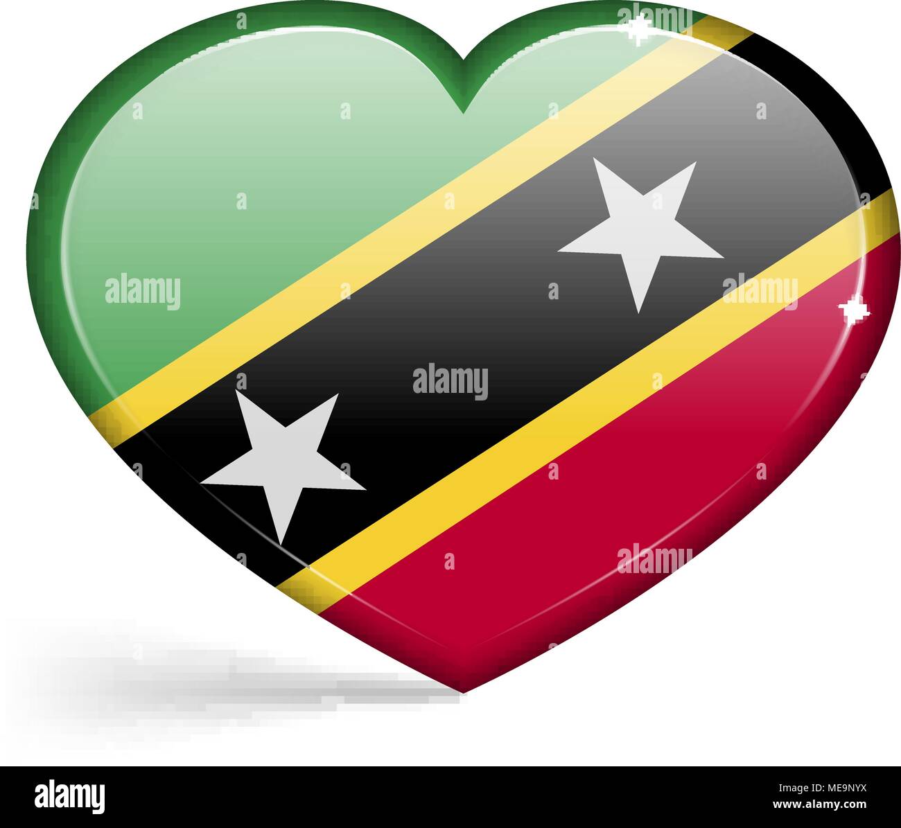 Drapeaux de Saint Kitts et Nevis, en forme de coeur avec des points culminants sur les bords. Vector illustration Illustration de Vecteur