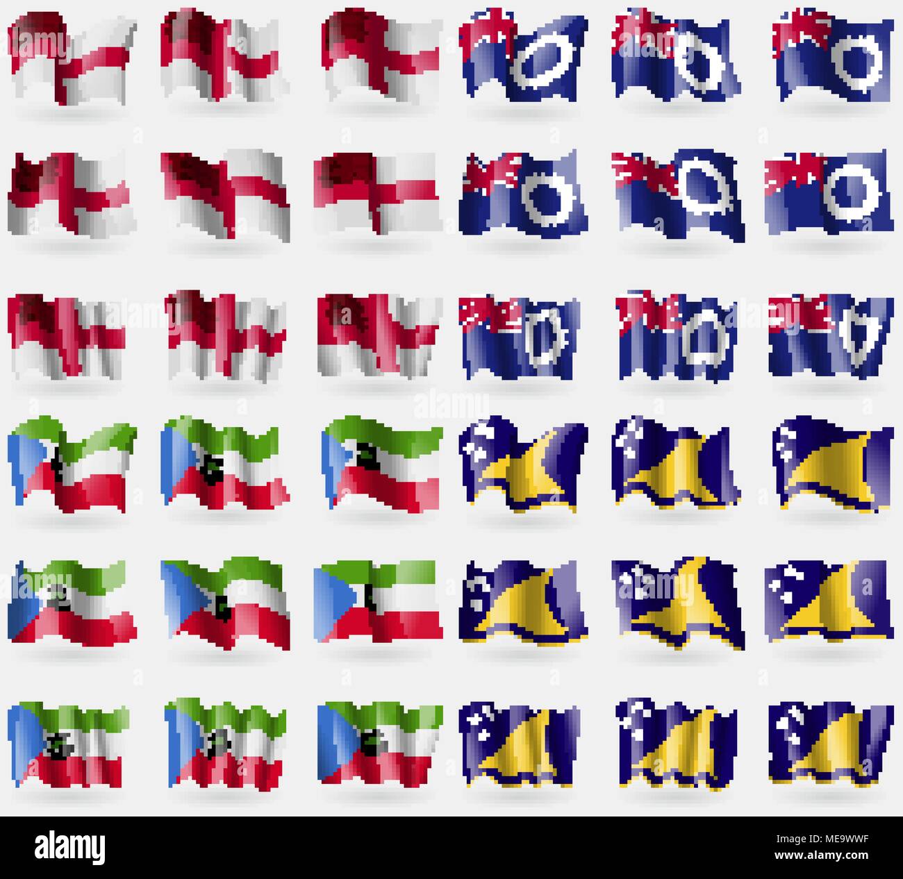 Sark, Îles Cook, la Guinée équatoriale, les Tokélaou. Ensemble de 36 drapeaux des pays du monde. Vector illustration Illustration de Vecteur