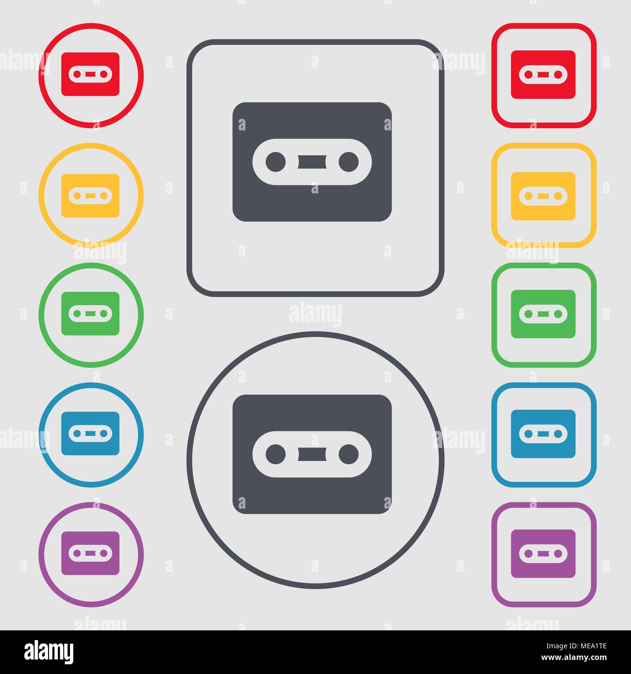 L'icône cassette signe. symbole sur le boutons ronds et carrés avec le bâti. Vector illustration Illustration de Vecteur