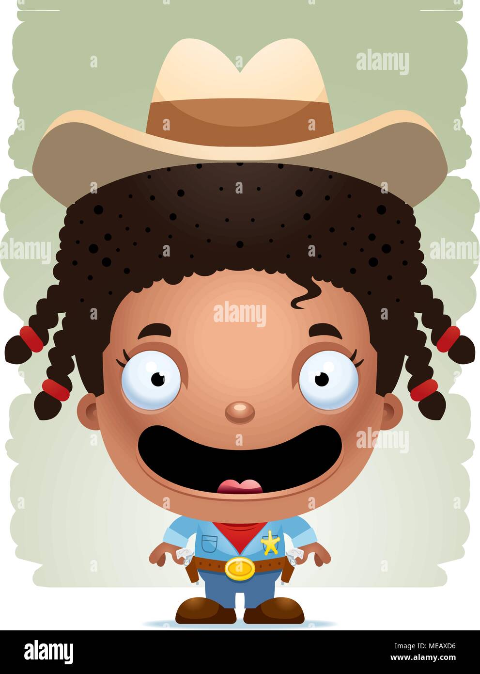 Un heureux cartoon girl cowboy standing and smiling. Illustration de Vecteur