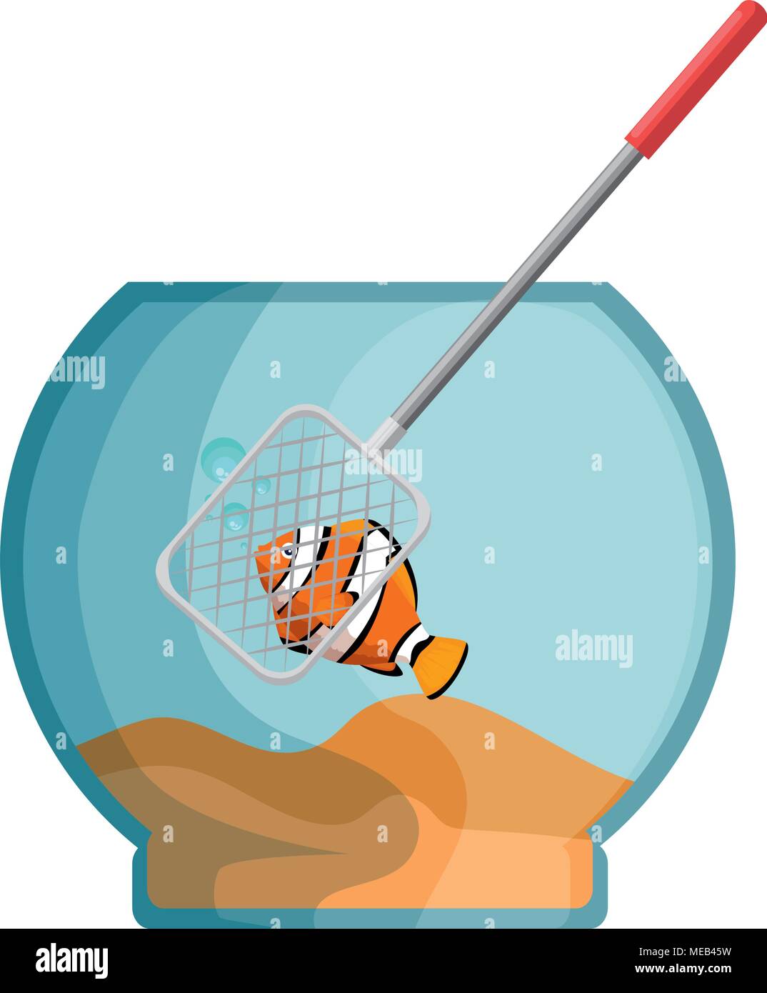 Bol de l'aquarium avec des couleurs et de poissons filet de pêche Illustration de Vecteur
