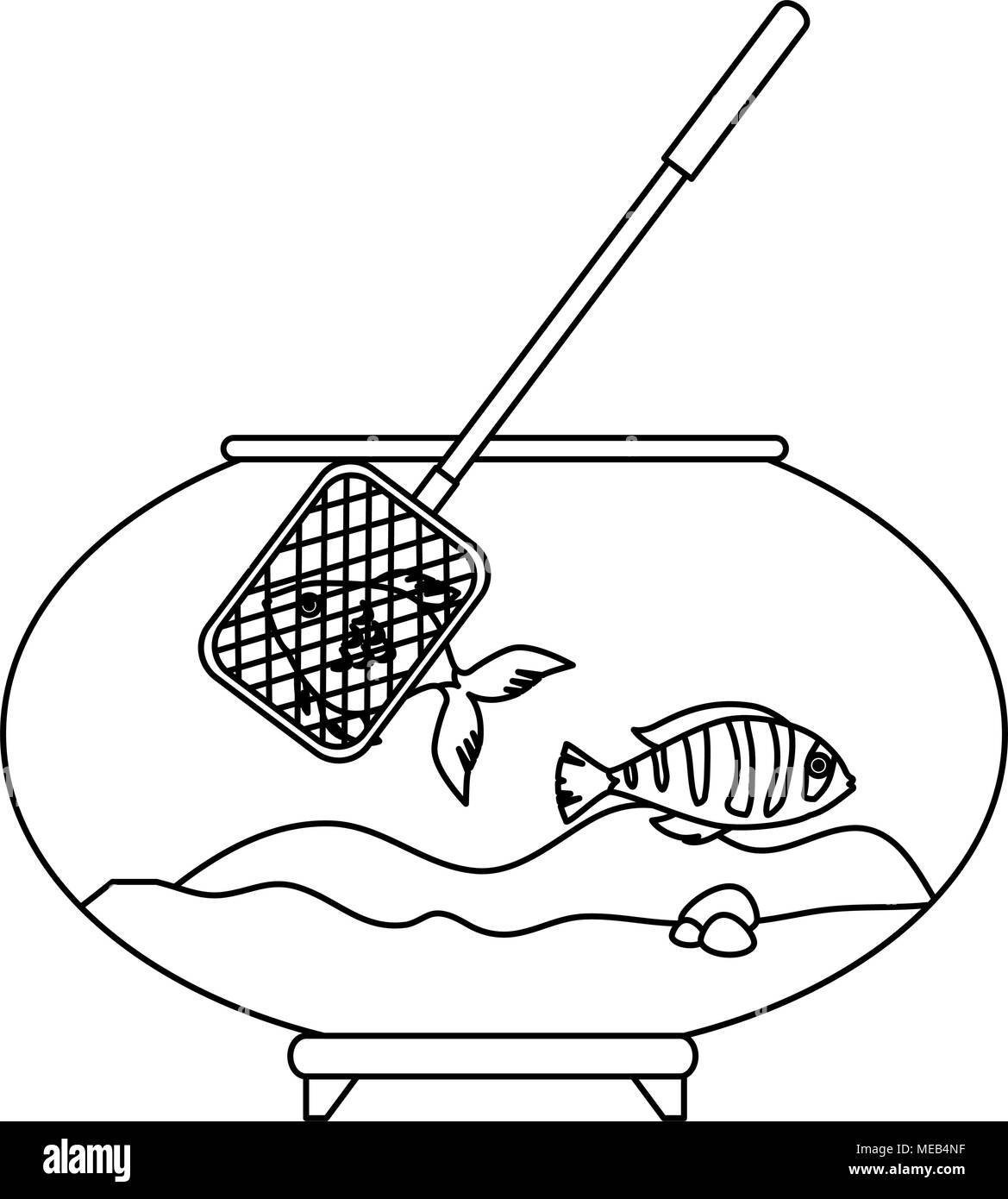 Bol de l'aquarium avec des couleurs et de poissons filet de pêche Illustration de Vecteur