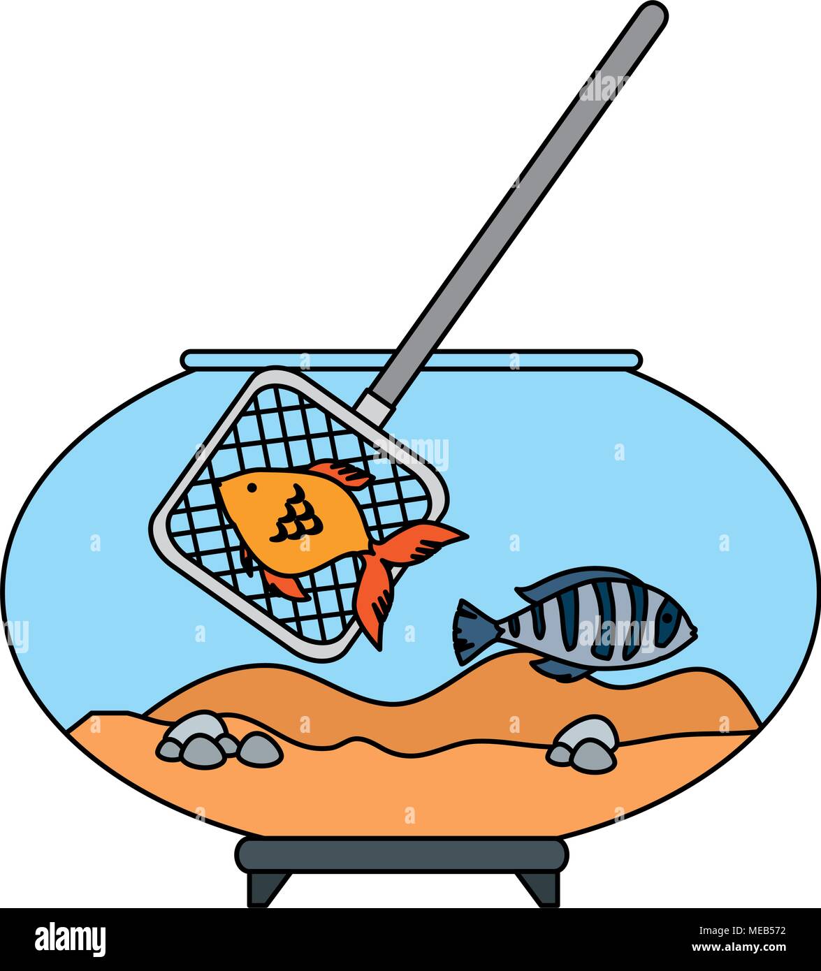 Bol de l'aquarium avec des couleurs et de poissons filet de pêche Illustration de Vecteur