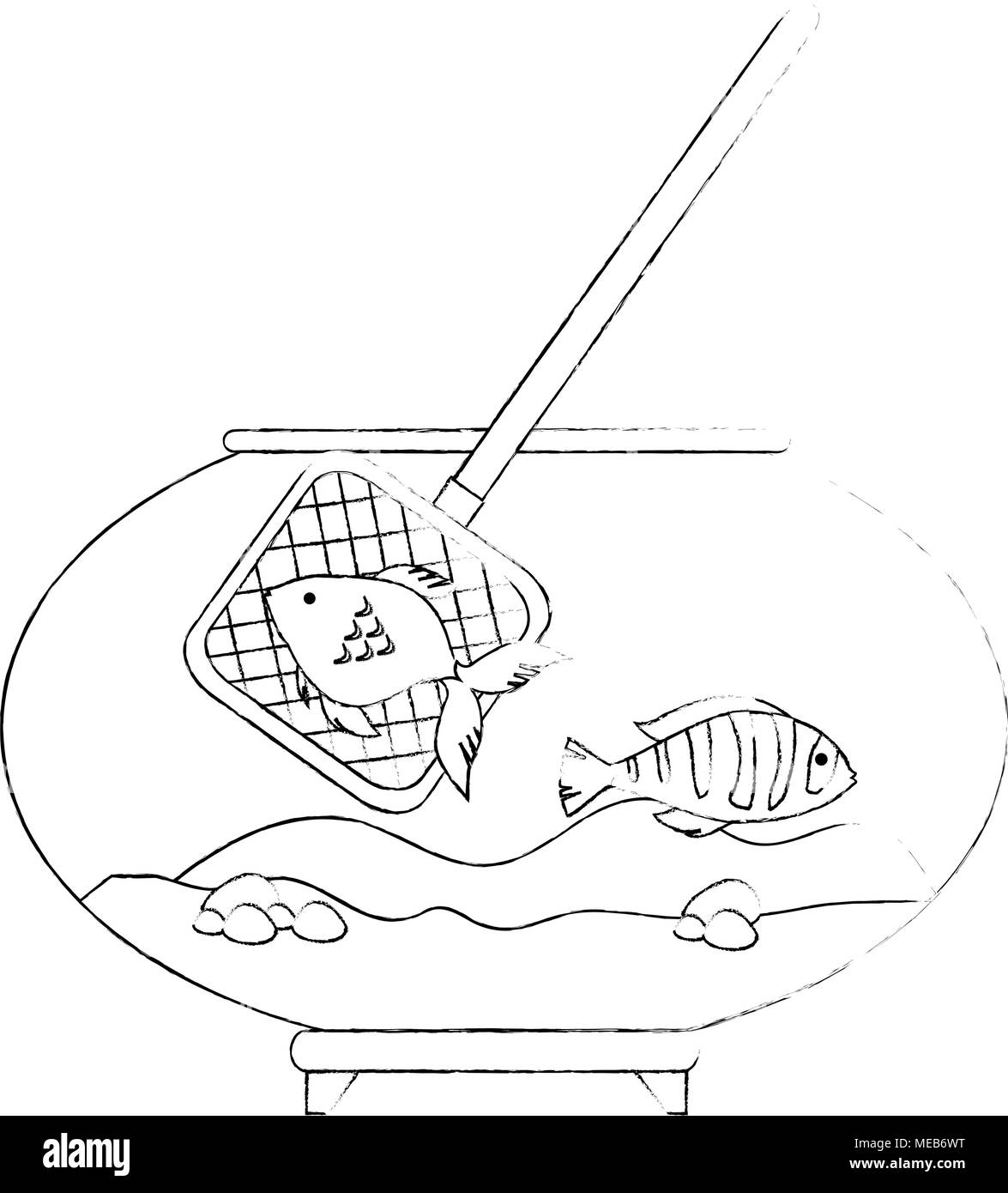 Bol de l'aquarium avec des couleurs et de poissons filet de pêche Illustration de Vecteur