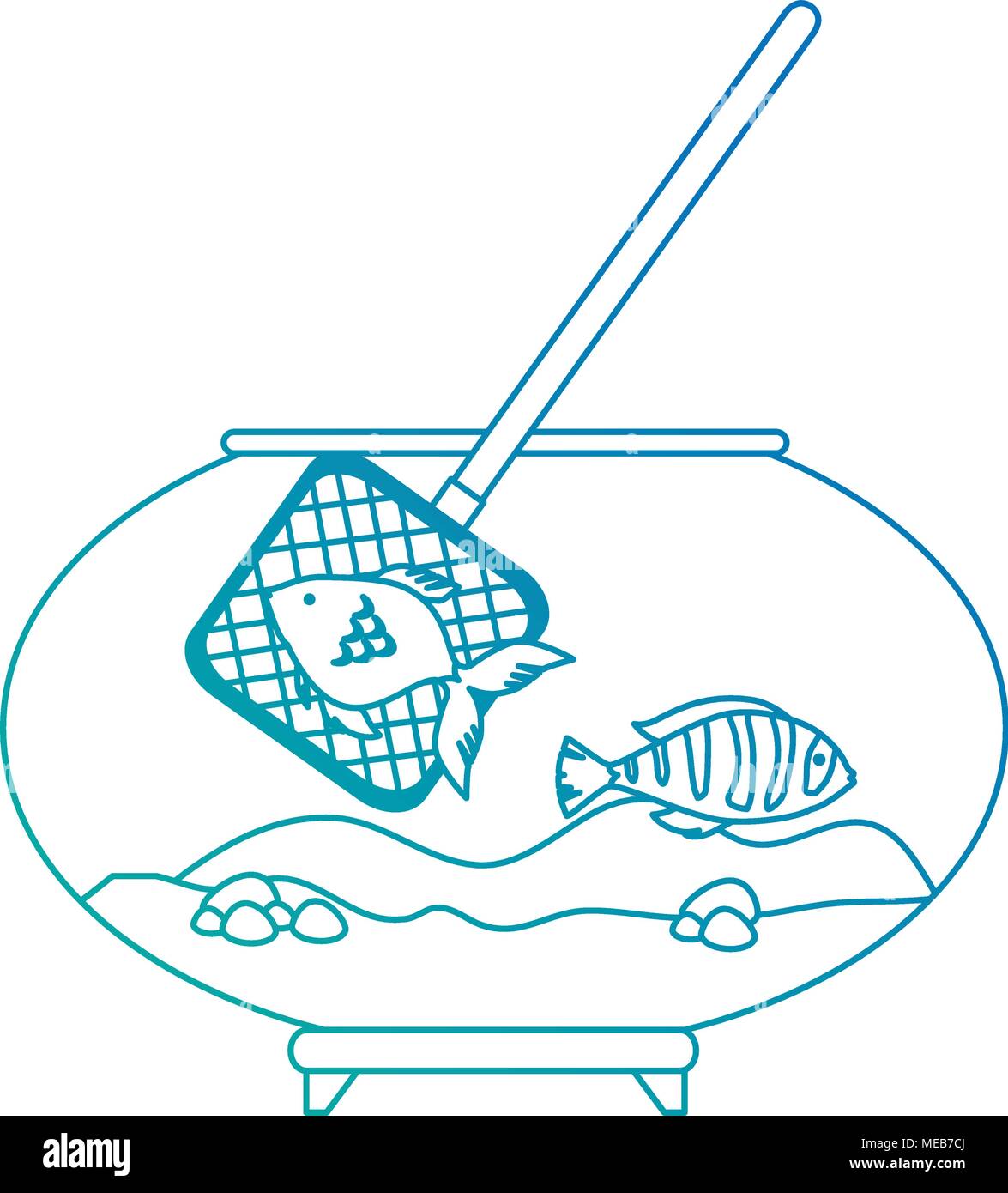 Bol de l'aquarium avec des couleurs et de poissons filet de pêche Illustration de Vecteur
