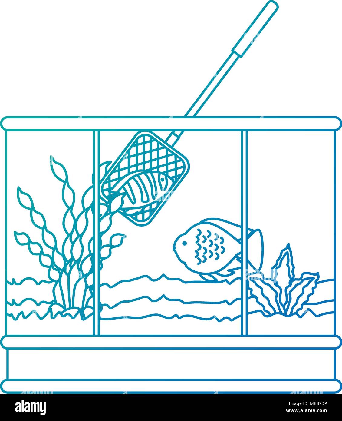 Aquarium carré avec des couleurs et de poisson filet de pêche Illustration de Vecteur