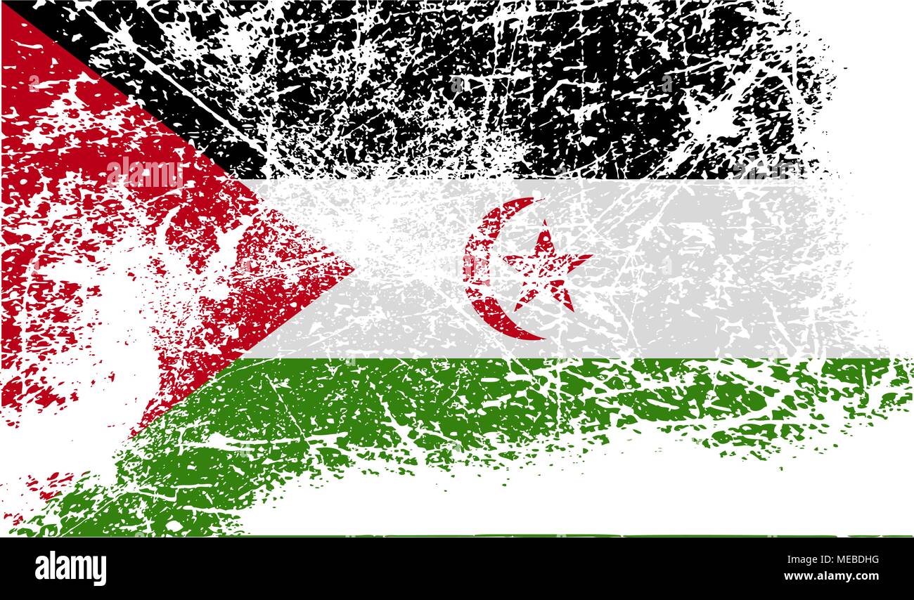 Drapeau du Sahara Occidental avec l'ancienne texture. Vector illustration Illustration de Vecteur