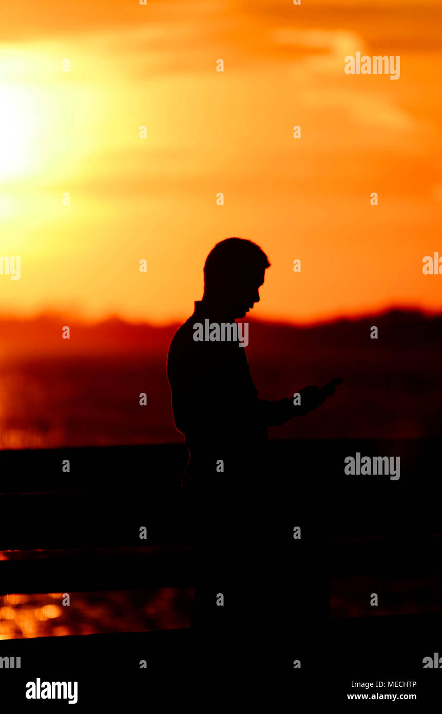 L'homme en utilisant les médias sociaux Banque D'Images