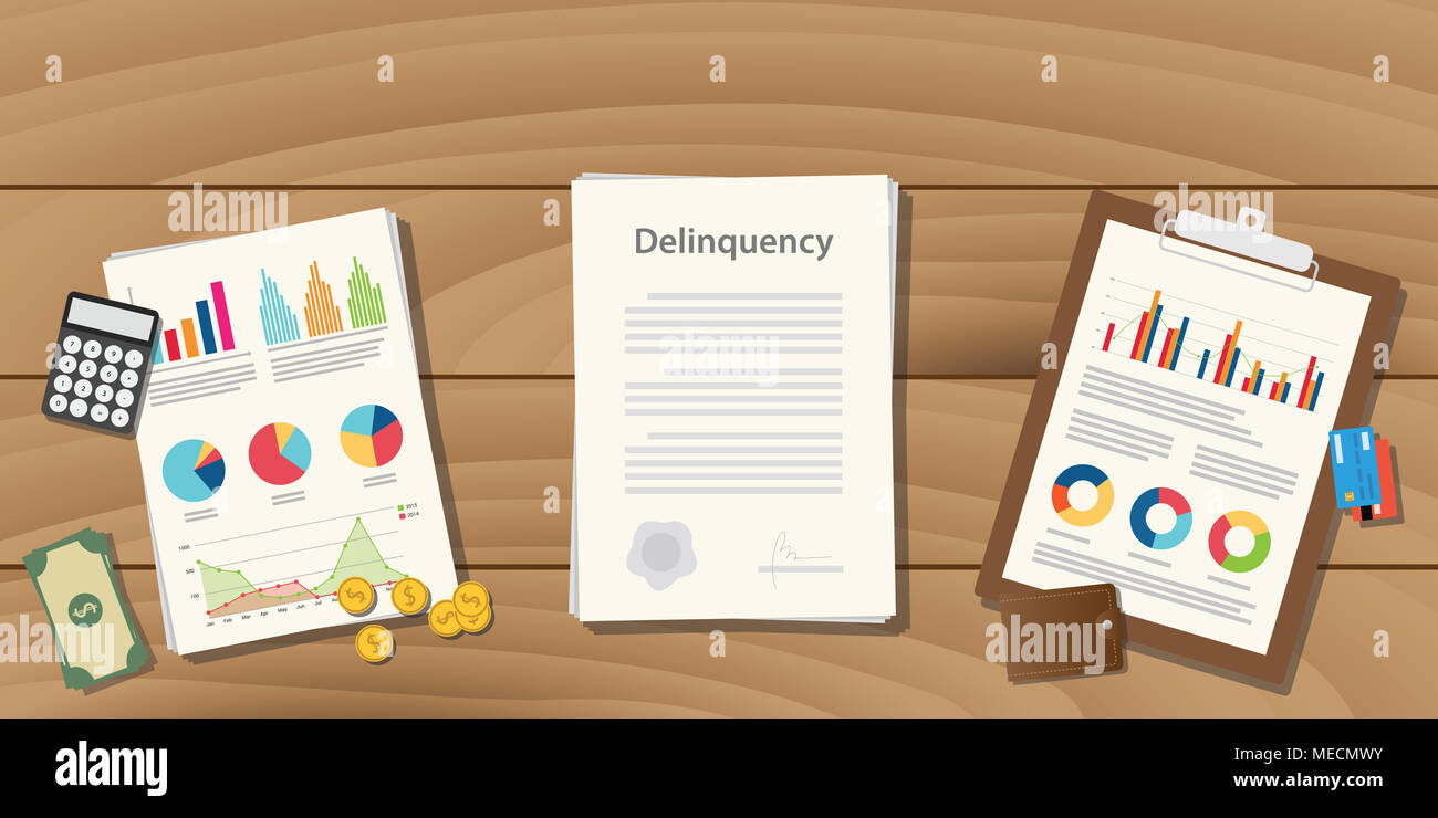 Illustration de la délinquance concept avec la paperasse avec graphique et graphique et de l'argent calculatrice sur haut du tableau vector Banque D'Images