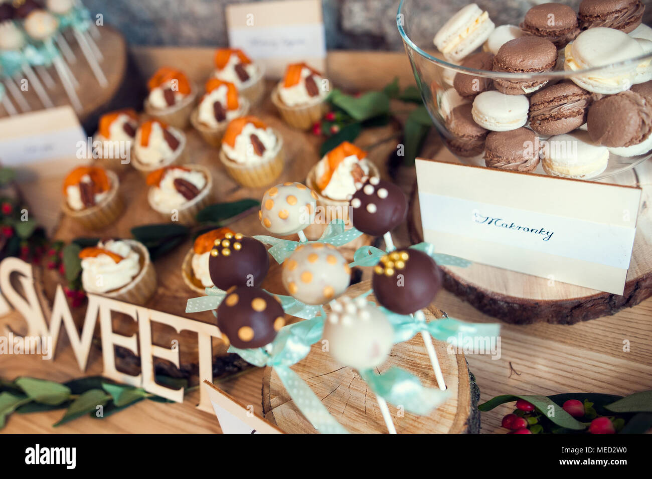 Sweet bar sur une table de mariage Banque D'Images