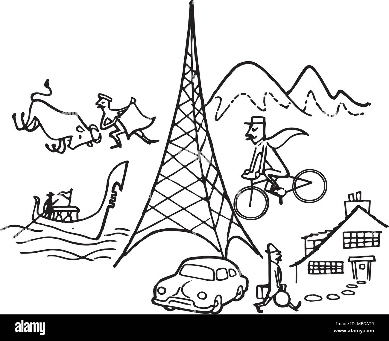 Europe Collage - Retro Clipart Illustration Illustration de Vecteur