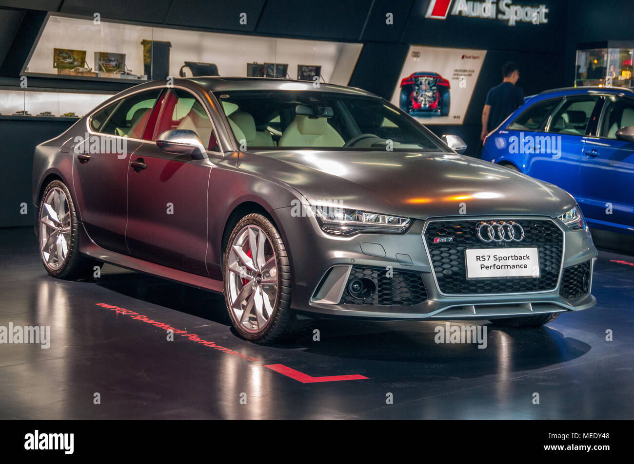 RS7 Sportback Performance sur l'affichage à un événement sportif d'Audi sur le Circuit International de Shanghai. Banque D'Images