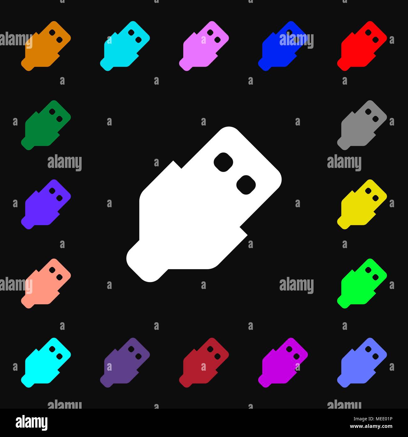 L'icône USB signe. Beaucoup de symboles colorés pour votre conception ...