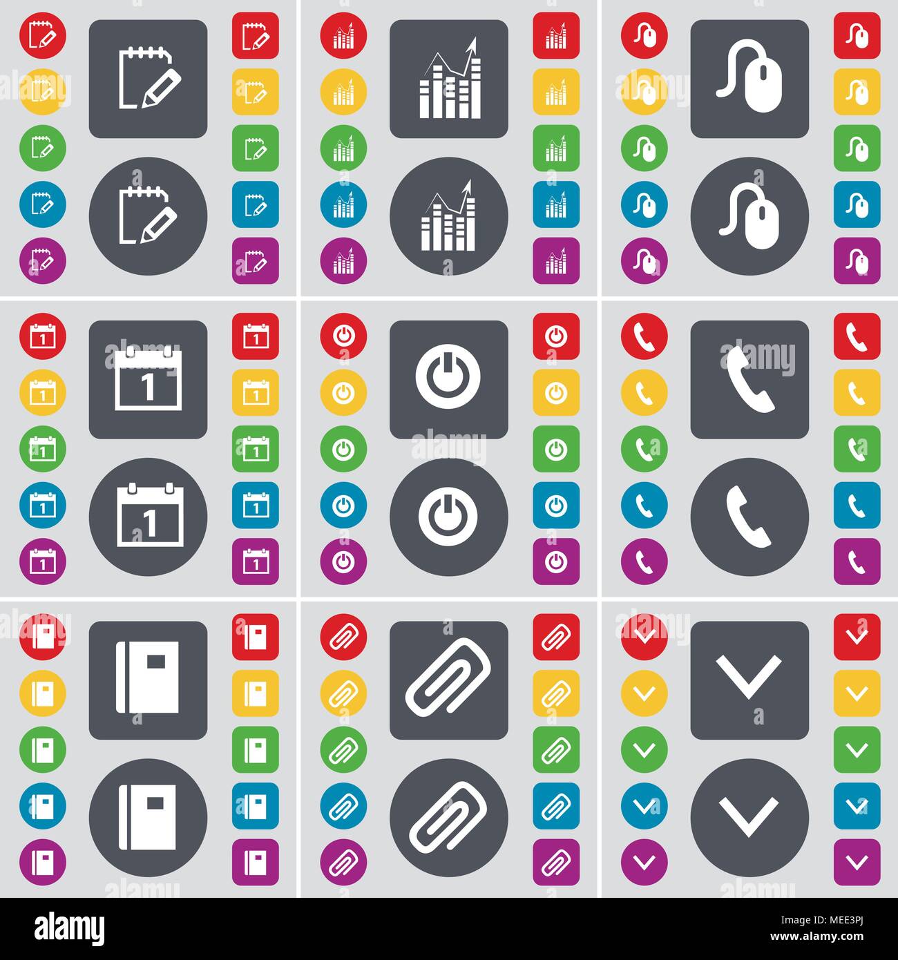 Sondage, graphique, Souris, Calendrier, puissance, récepteur, ordinateur portable, Clip, icône flèche vers le symbole. Un grand ensemble de télévision, boutons de couleur pour votre conception. Vector Illustration de Vecteur