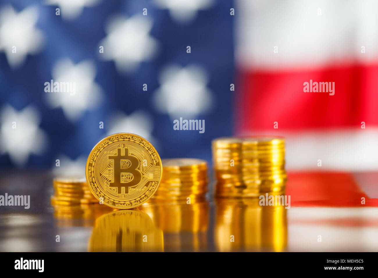 En face de BItcoin USA flag Banque D'Images