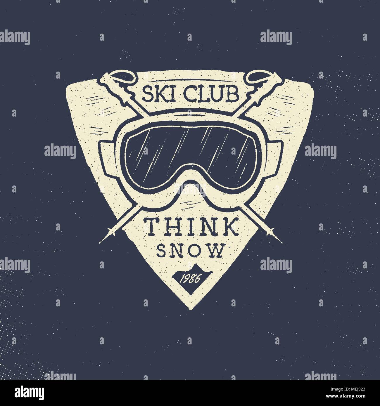Ski Club patch design. Sports d'hiver d'un insigne, logotype en rétro style typographique. Stock vector isolated on grunge background Illustration de Vecteur