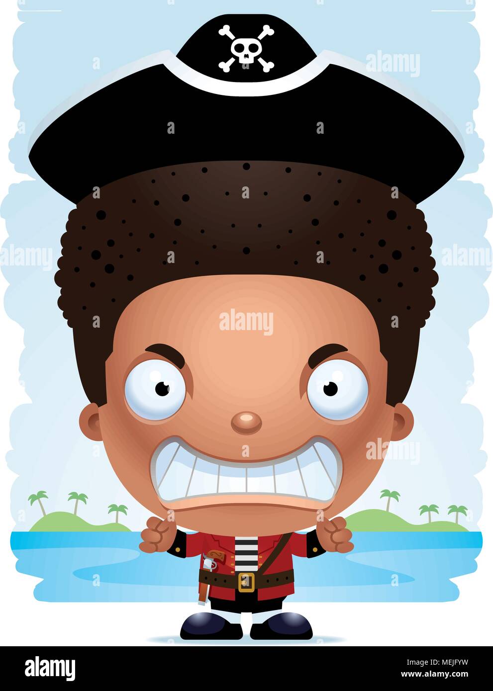 Illustration d'une caricature d'un garçon pirate avec une expression de colère. Illustration de Vecteur