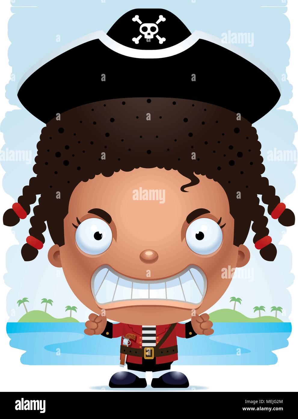 Illustration d'une caricature d'une jeune fille pirate avec une expression de colère. Illustration de Vecteur