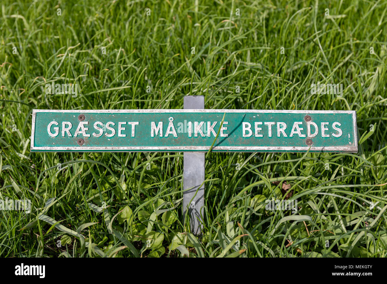 'Graesset betraedes må ikke' ('ne pas l'herbe') panneau ; Copenhague, Danemark Banque D'Images