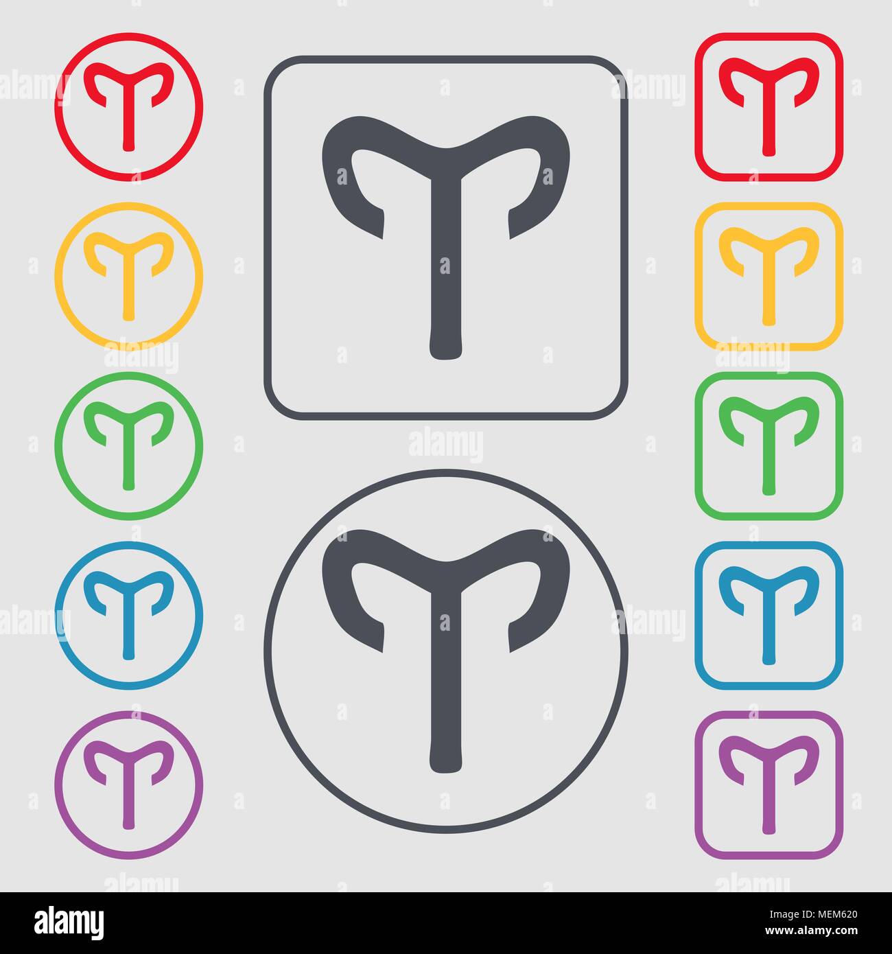 L'icône décoratif zodiacal Bélier signe. symbole sur le boutons ronds et carrés avec le bâti. Vector illustration Illustration de Vecteur