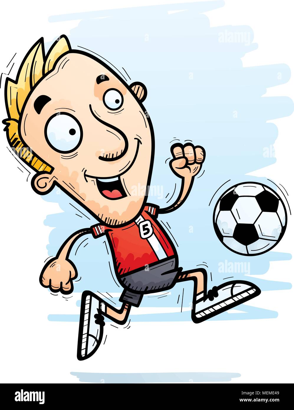 Illustration d'une caricature d'un homme joueur de football dribbler un ballon de soccer. Illustration de Vecteur
