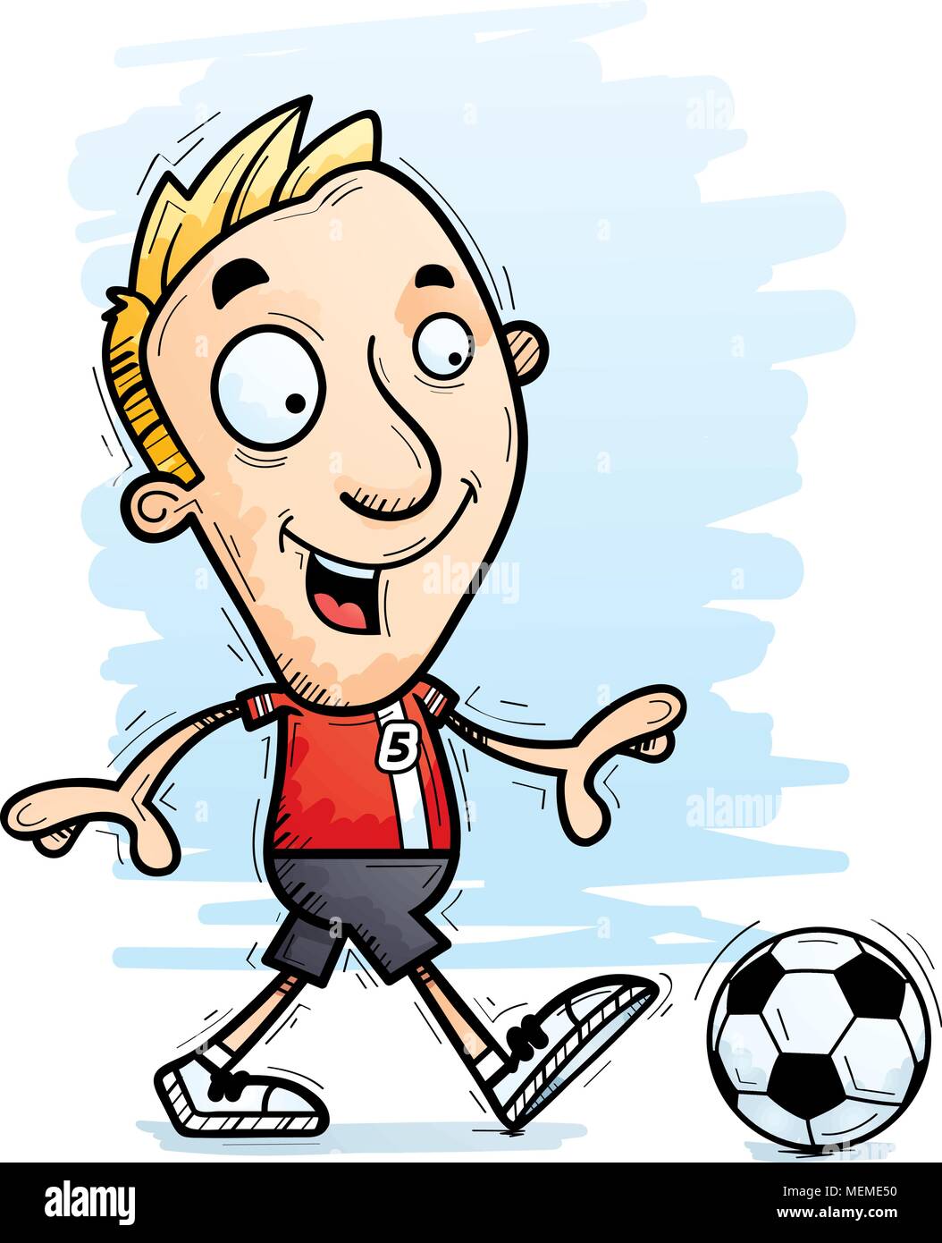 Illustration d'une caricature d'un homme joueur de football marche à pied. Illustration de Vecteur