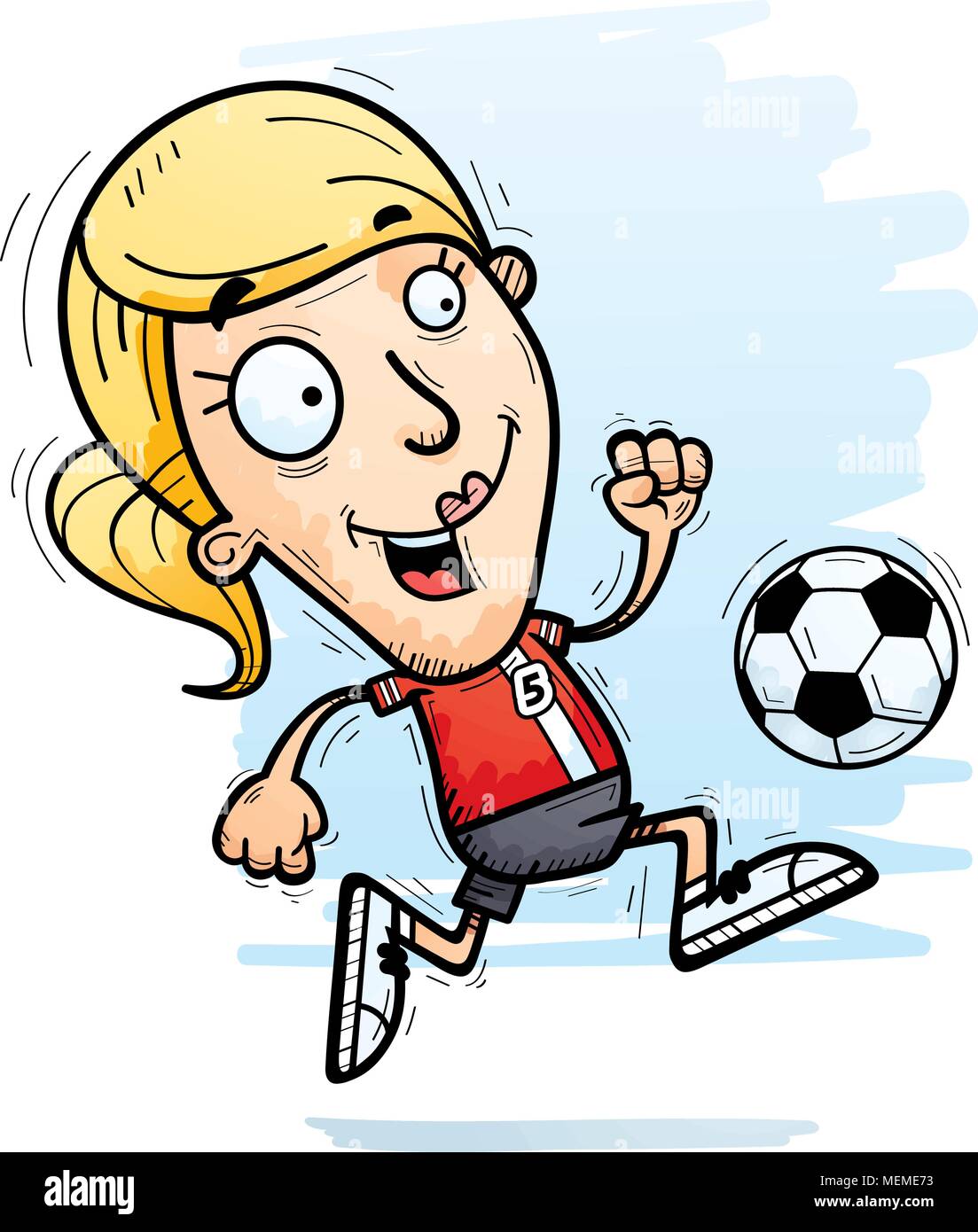 Illustration d'une caricature d'un joueur de soccer femme dribbler un ballon de soccer. Illustration de Vecteur