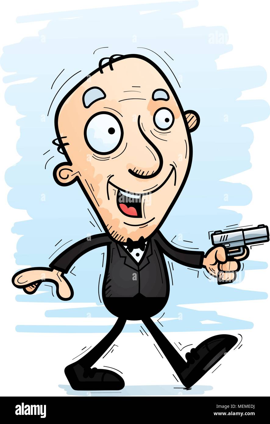 Illustration d'une caricature d'un vieillard spy marche à pied. Illustration de Vecteur
